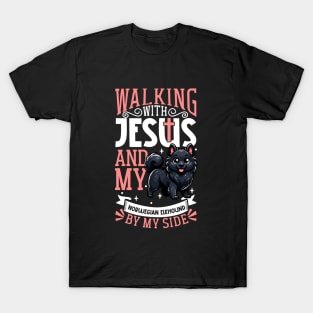 Jesus and dog - Black Norwegian Elkhound T-Shirt